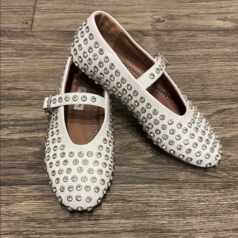 Alaia White Studded Mary Jane Flats
